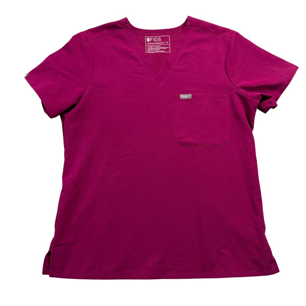 FIGS Catarina Scrub Top Magenta Purple V-Neck Technical Collection Medium
